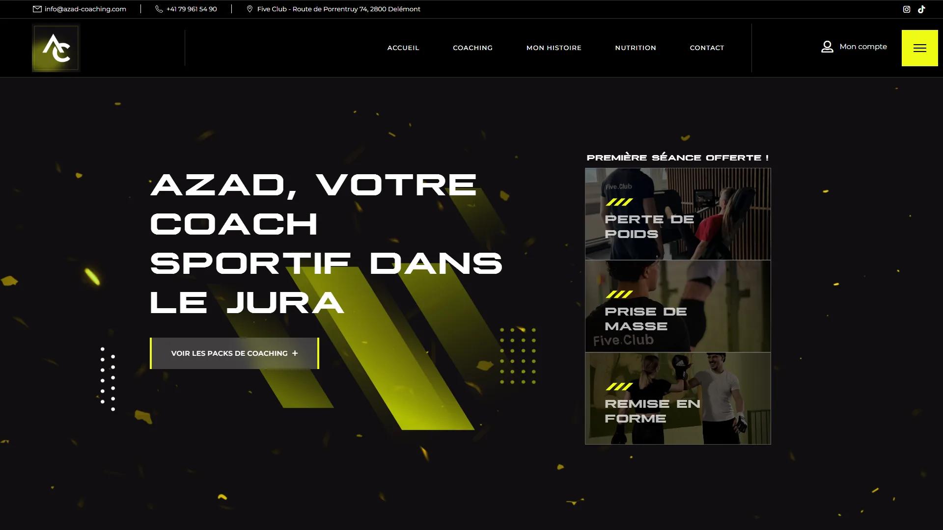 La page coaching et ses trois objectifs, perte de poids en tête.