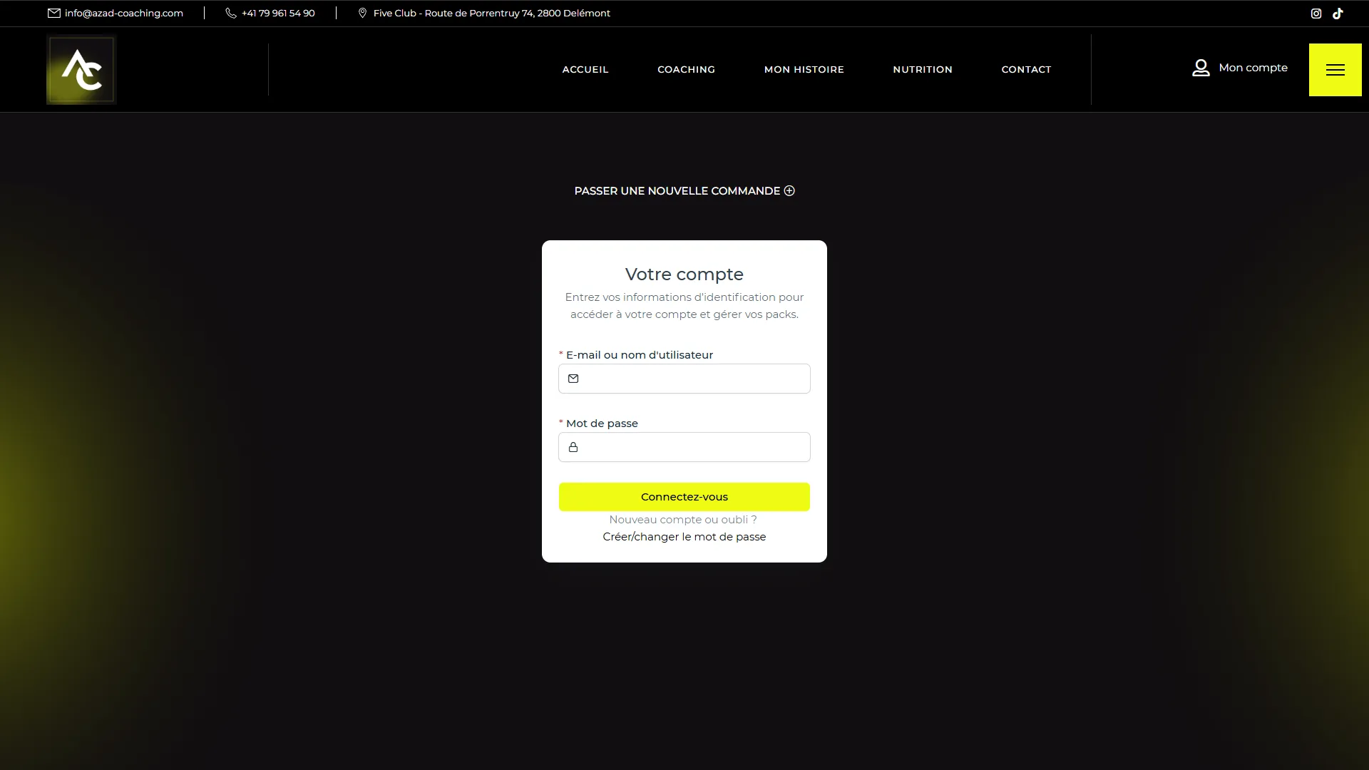 L'espace client : connexion, suivi du pack, nouvelle réservation.