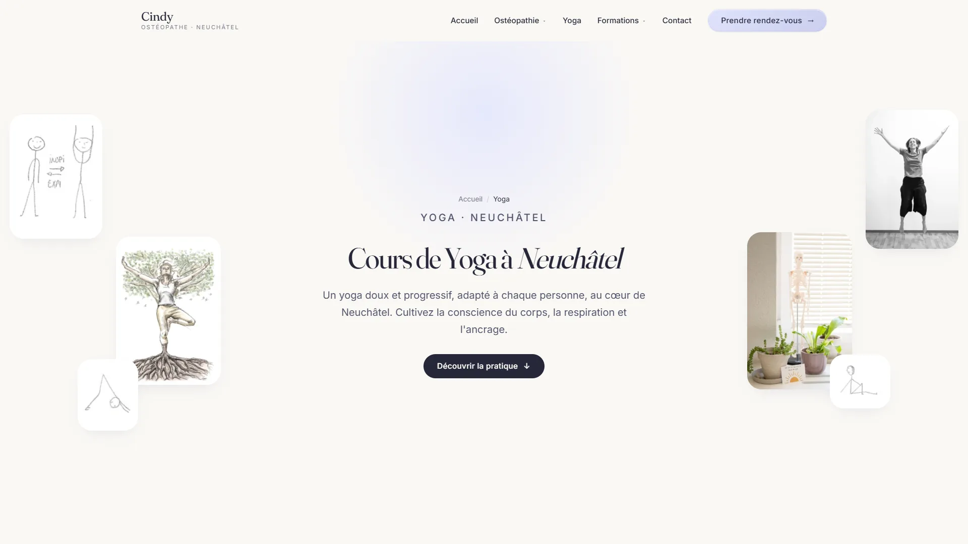 La page yoga : tradition, piliers de la pratique, horaires.