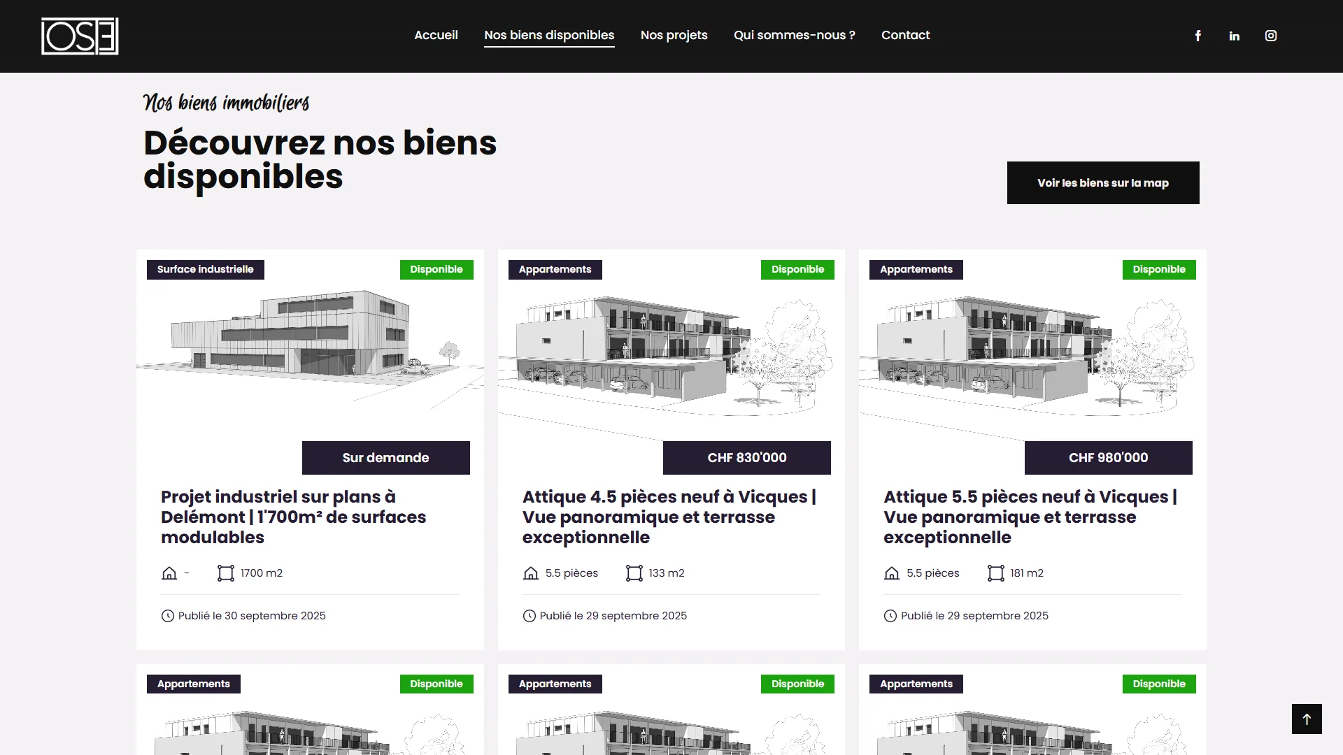 Le catalogue des biens : prix, statut et surface, à la fiche près.