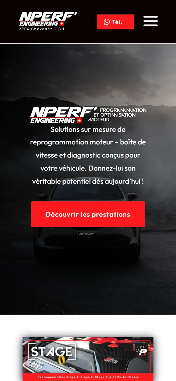L'accueil sur téléphone, le bouton WhatsApp toujours à portée.