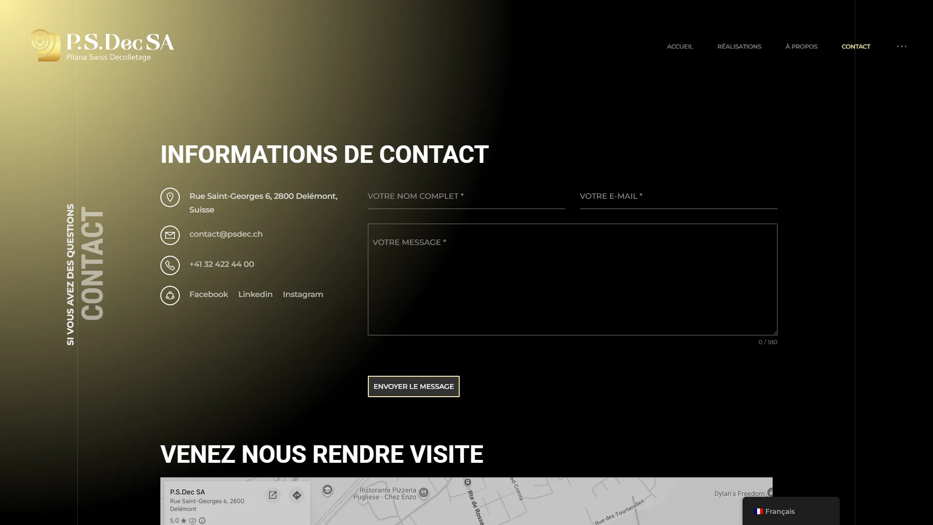 Le formulaire de contact et l'accès à l'atelier.