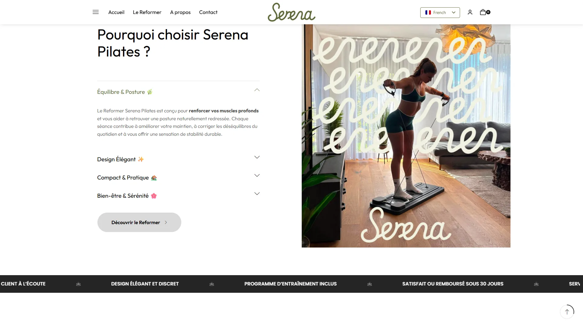 La fiche produit : coloris, prix barré, panier et réassurances.