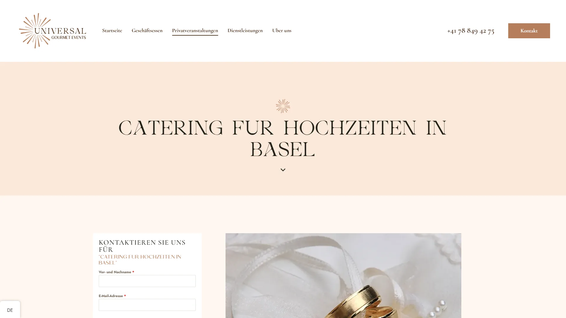 La page du traiteur pour mariages, et son formulaire dédié.