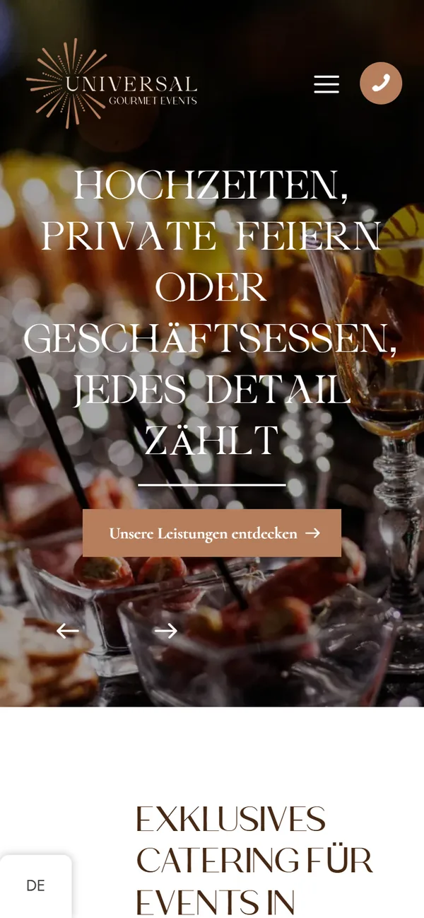 Le site sur téléphone, cuisine gastronomique en pleine largeur.